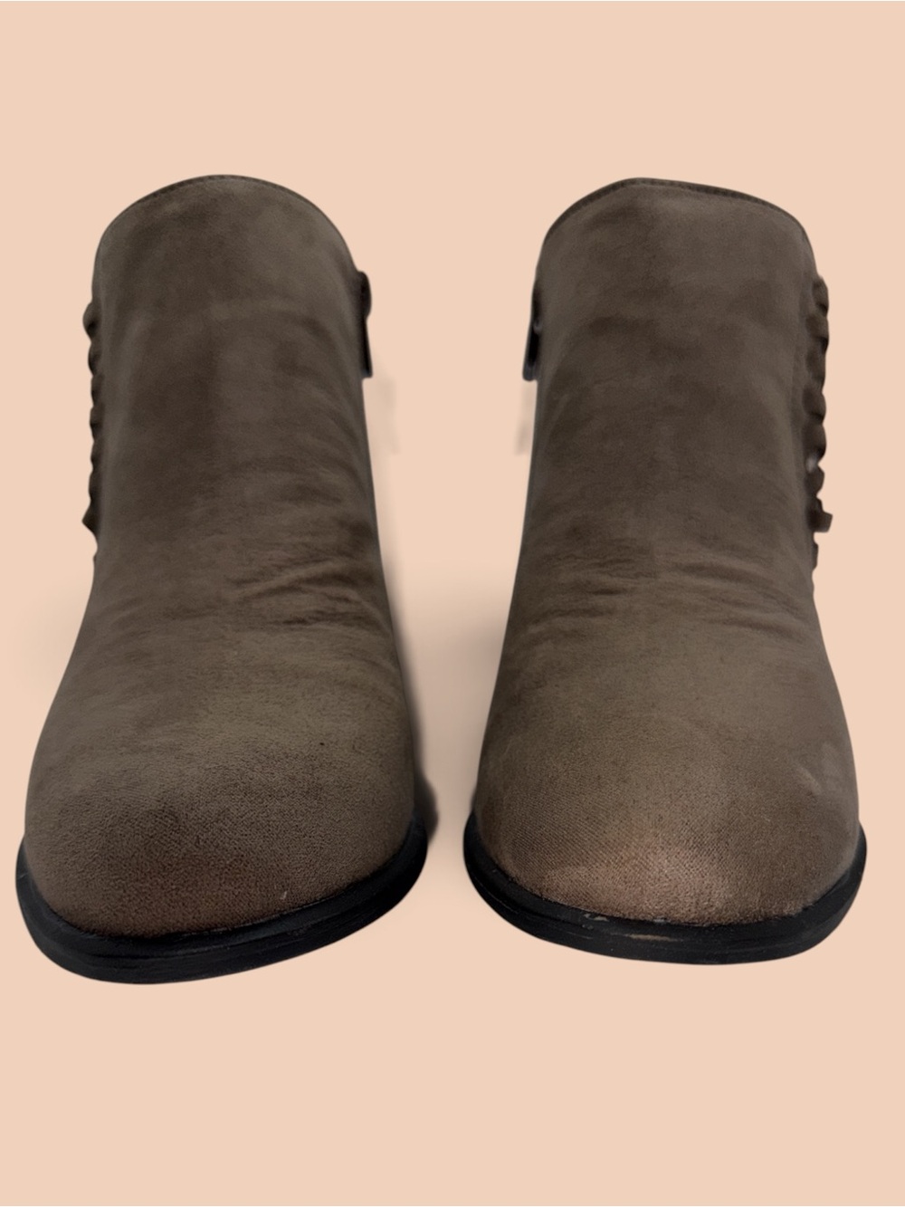 BAMBOO Taupe Suede Heeled Ankle Booties